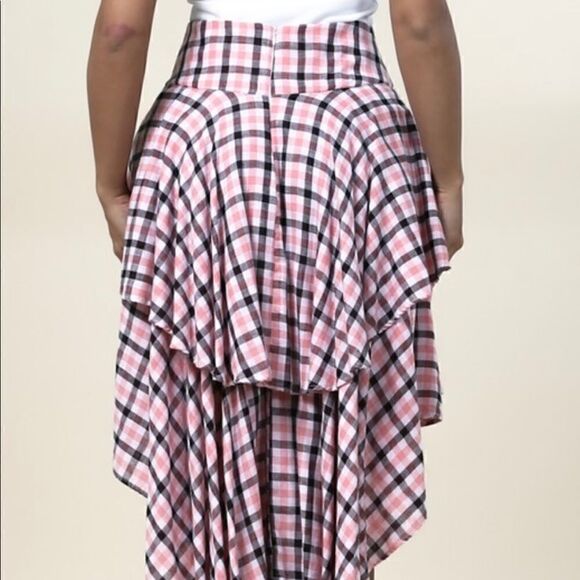 Coral Plaid High Low Skirt - Picture 3 of 10